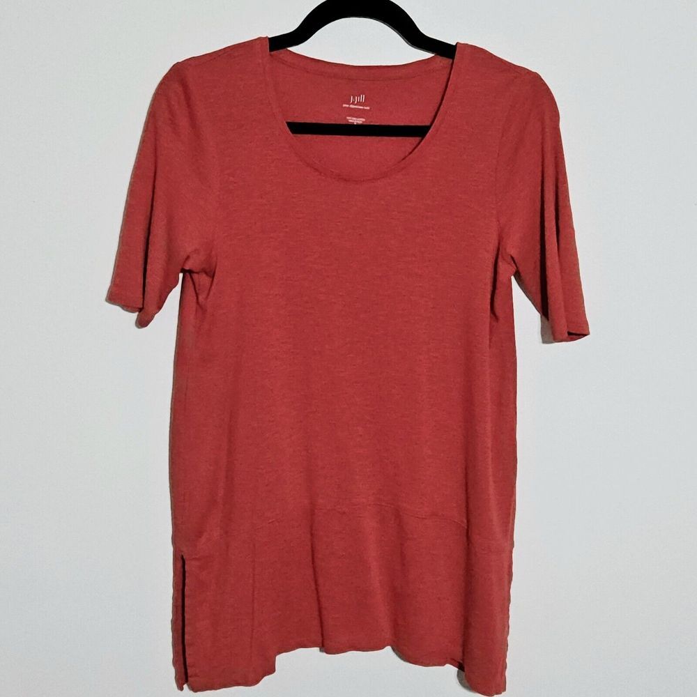 J Jill Pima Dipped Hem Tunic Top‎ Sz S Cotton Knit Hibiscus Red 121771